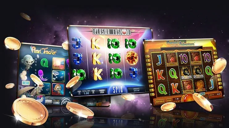 Illustration of online slot screens and gold coins.